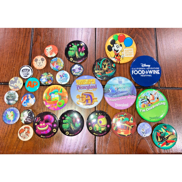 Disney Lot 27 Pin Buttons AP Tinkerbell Ariel Birthday Happily Ever After Etc! - Picture 2 of 8